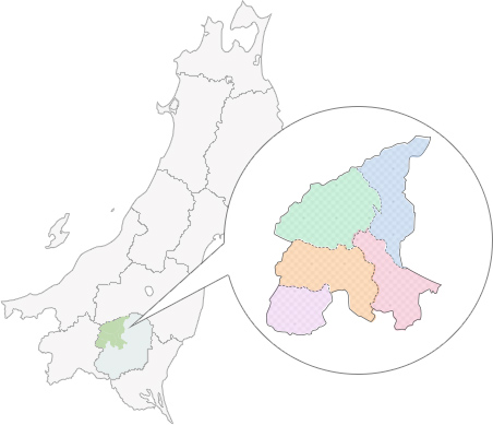 一部の日本地図が表示された中に栃木県があり、栃木県内の日光市部分が拡大され日光市を5つのエリアに色分けした地図