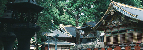 黒い屋根が特徴的な日光東照宮を写した写真