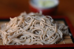 ざるの上にのった十割蕎麦をアップで写した写真