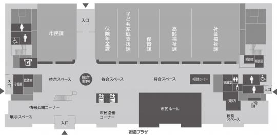 新庁舎1階のフロアマップ