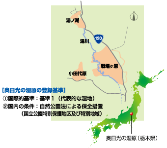 奥日光の湿原の登録基準の地図