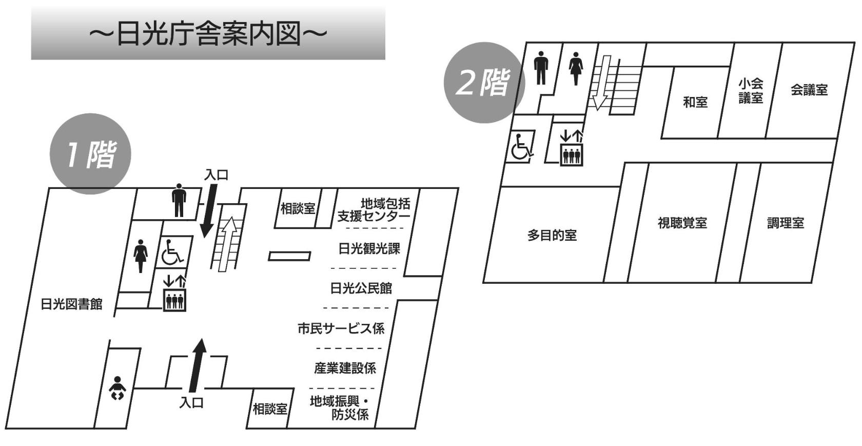 日光庁舎配置図(1階・2階)