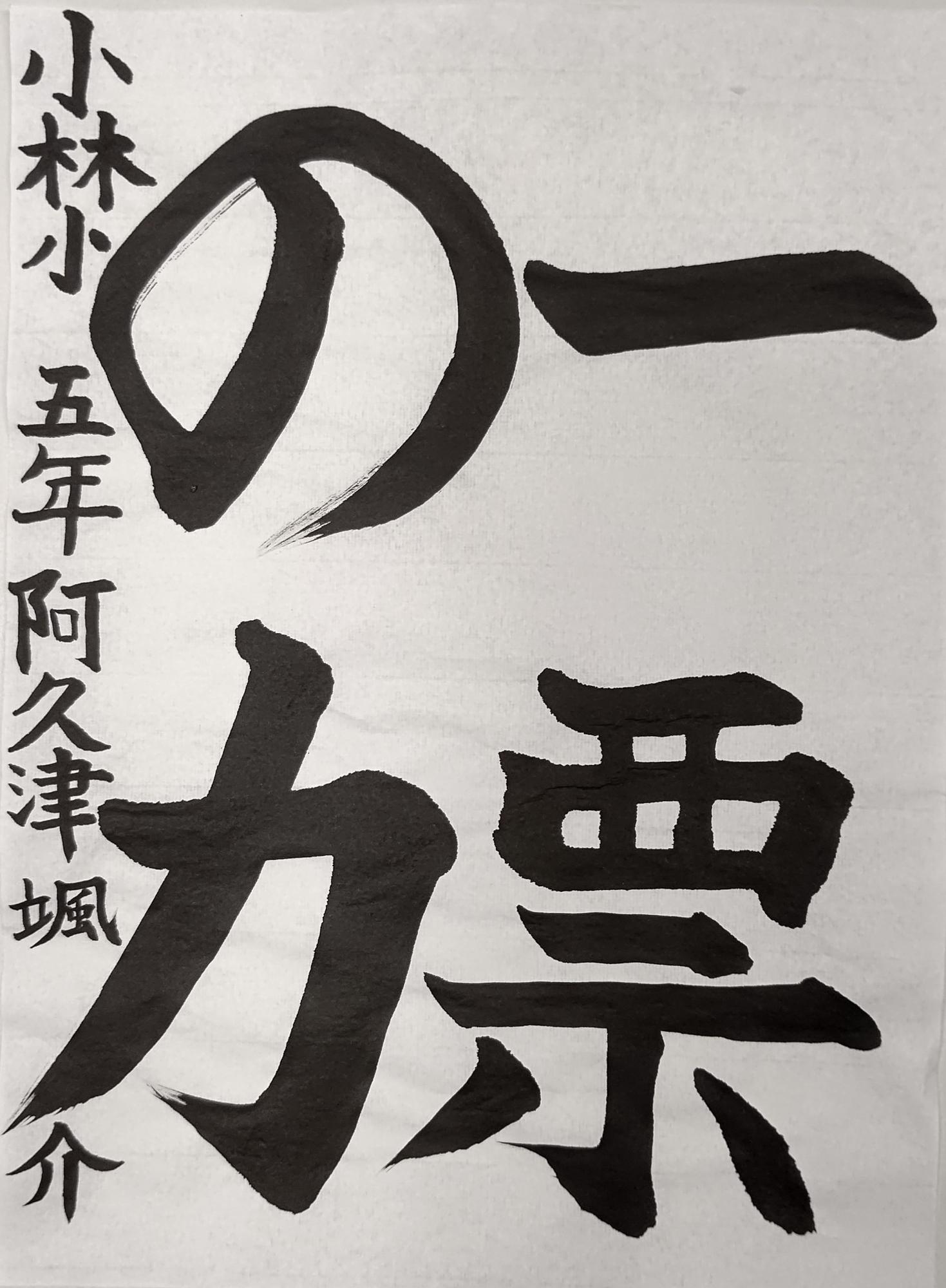 一票の力と書かれた阿久津颯介さんの習字の作品