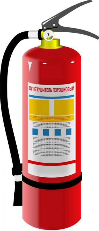 赤いボディーカラーにホースが付いた消火器のイラスト