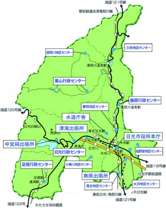 日光市の施設所在地の地図