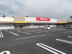 広い駐車場の奥にベイシア今市モールの店舗が見える写真