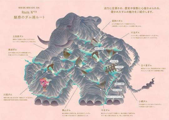 ゾウの形をした魅惑のダム湖ルートの地図