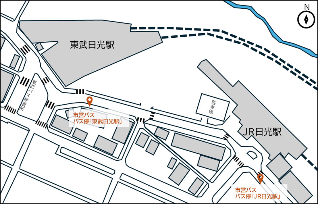 東武日光駅、JR日光駅バス停案内図