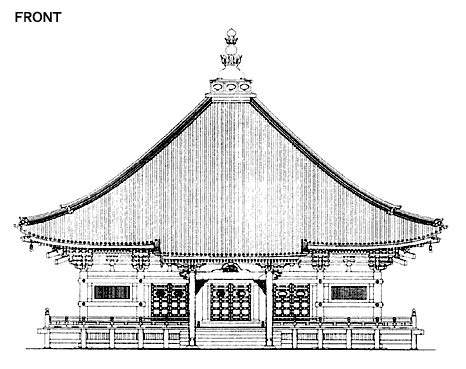 輪王寺常行堂の構造図の正面が描かれた白黒の正面図