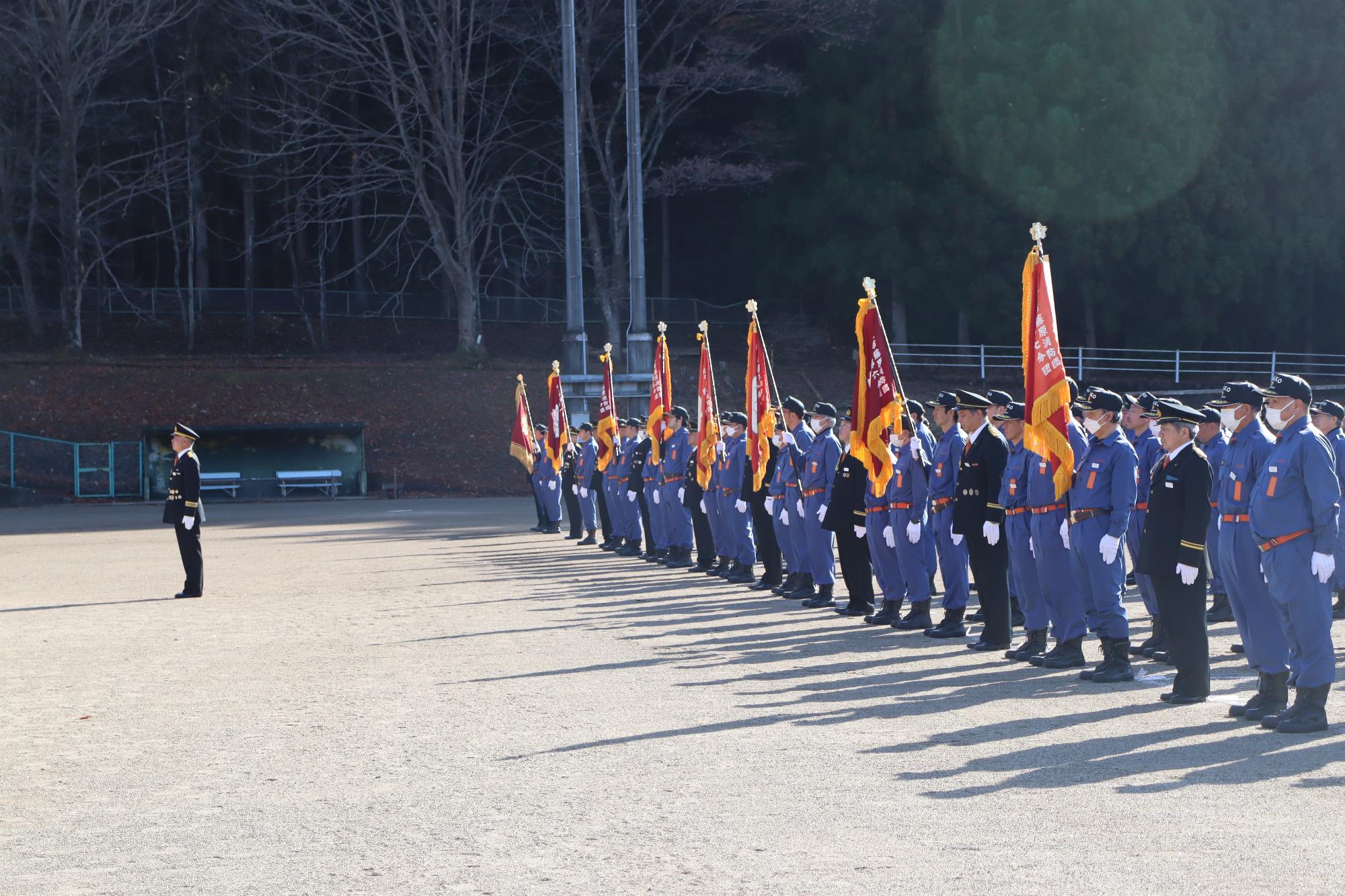 人員並びに服装点検の様子