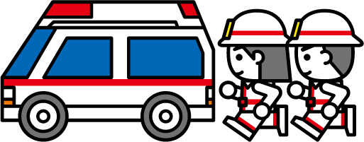 救急出動する救急車と救急隊員のイラスト